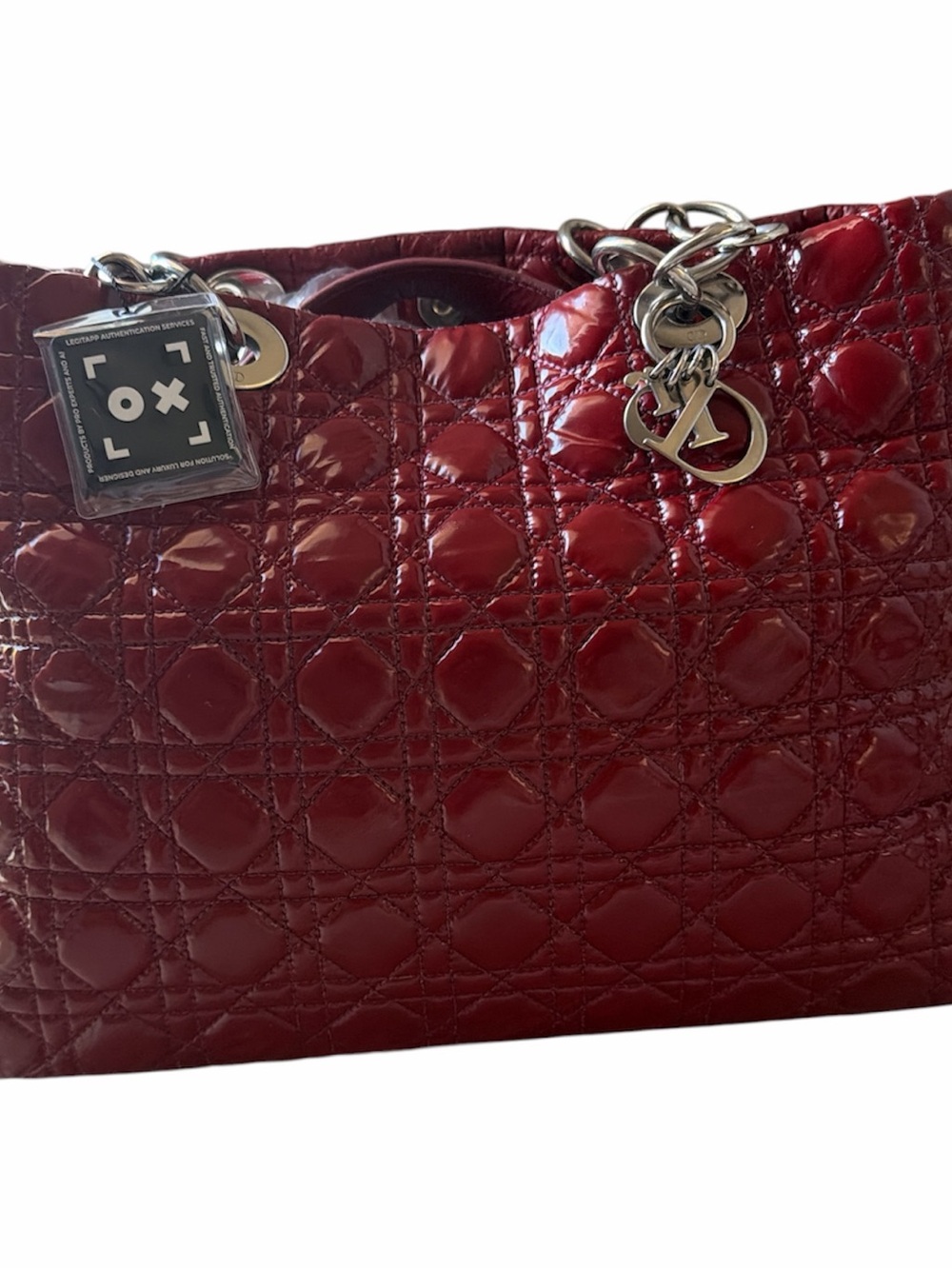 Christian Dior Large Patent Cannage Lady Dior Soft Shopping Tote in red.with COA